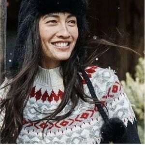 J.Jill Faire Isle Sweater Black Red Grey Cream sz S